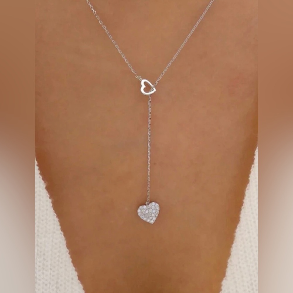 925 Sterling Silver Y-shape Ladies Clavicle Necklaces Love Heart Pendant